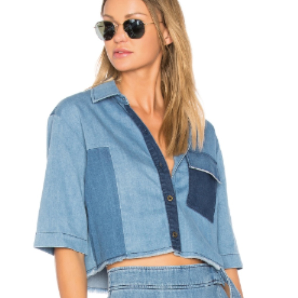 Ei8ht Dreams Color Block Crop Button Up - image 1